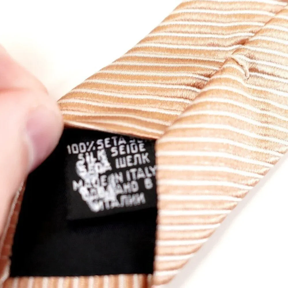 Hugo‎ Boss Beige Orange Striped Woven Silk Tie - Picture 6 of 7